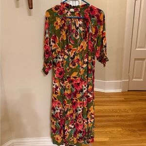 Boho Floral Midi Dress Women’s | Cottagecore Fall Dress 3/4 Sleeve